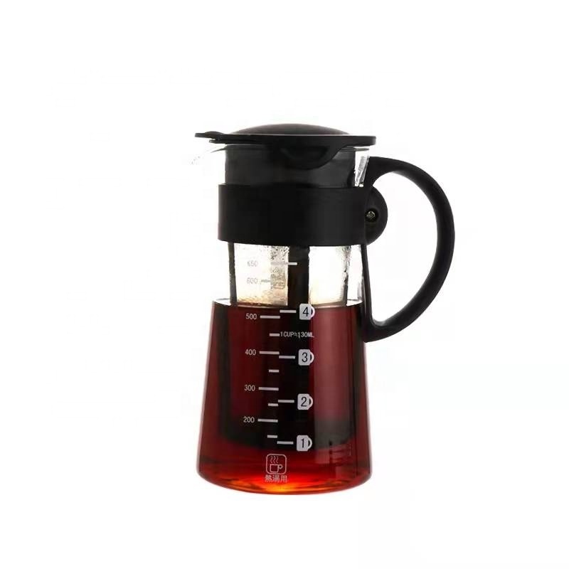 Popular Airtight Cold Brew Iced Coffee Maker 650ml 900ml Borosilicate Glass Tea Coffee Kettle Pot With Measurement Line