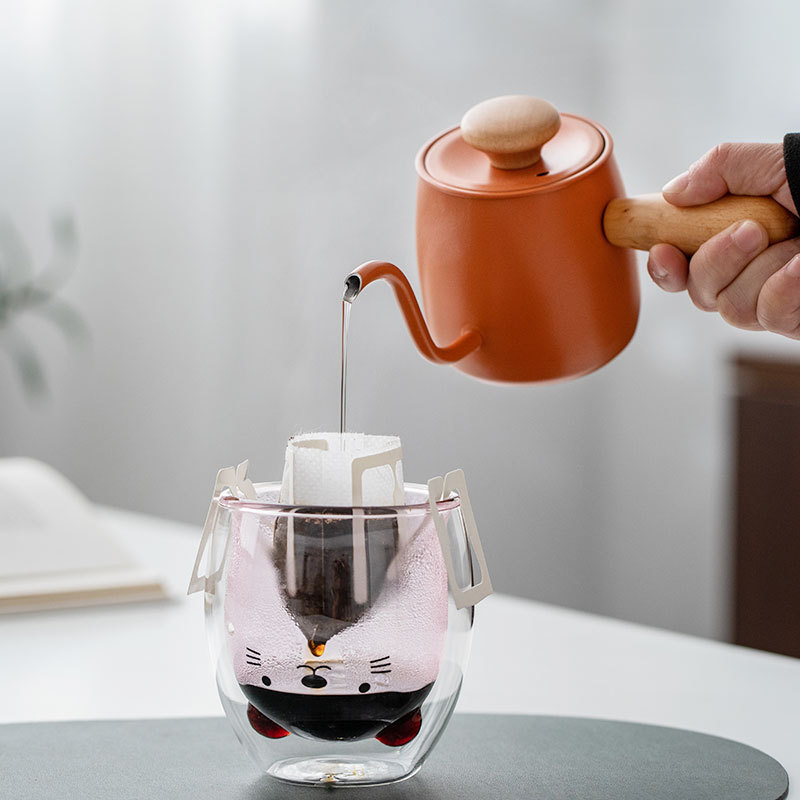 Luxury hand drip kettle coffee pot pour over stainless steel coffee tea pot goose neck water coffee kettle with wood handle