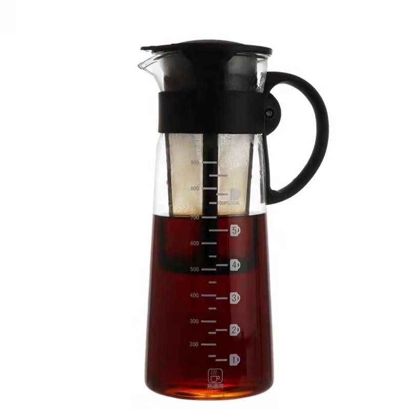 Popular Airtight Cold Brew Iced Coffee Maker 650ml 900ml Borosilicate Glass Tea Coffee Kettle Pot With Measurement Line