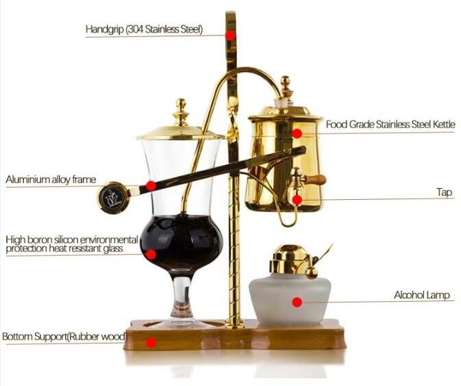 Stainless Steel Gold Silver Syphon Siphon Espresso Belgium Royal Balancing Vacuum Coffee Maker Machine