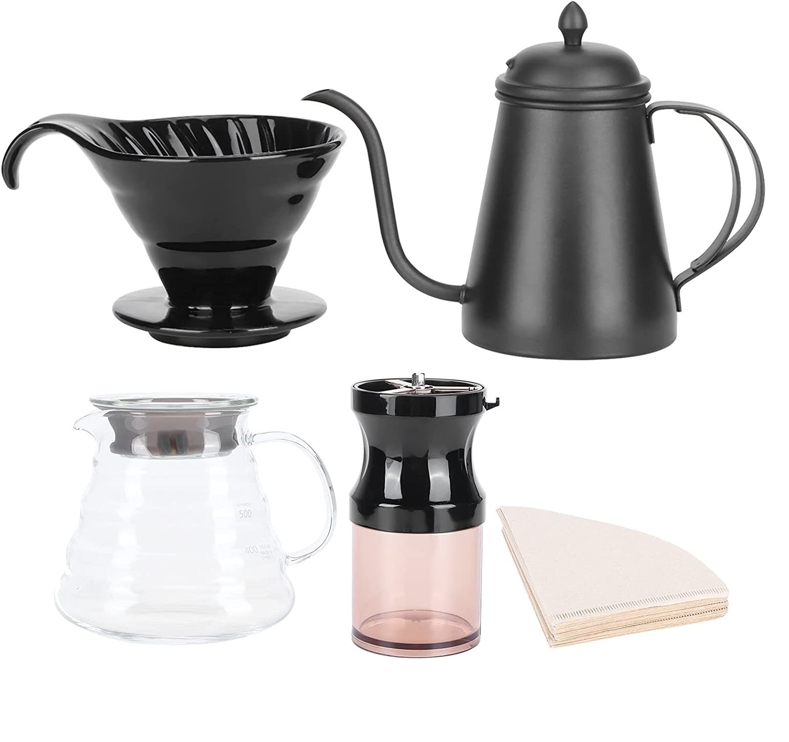 FREE SAMPLE Coffee Making Kit Pour Over Coffee Pot Dripper Set Coffee Maker Grinder Filter Paper Kit Gift Box Set