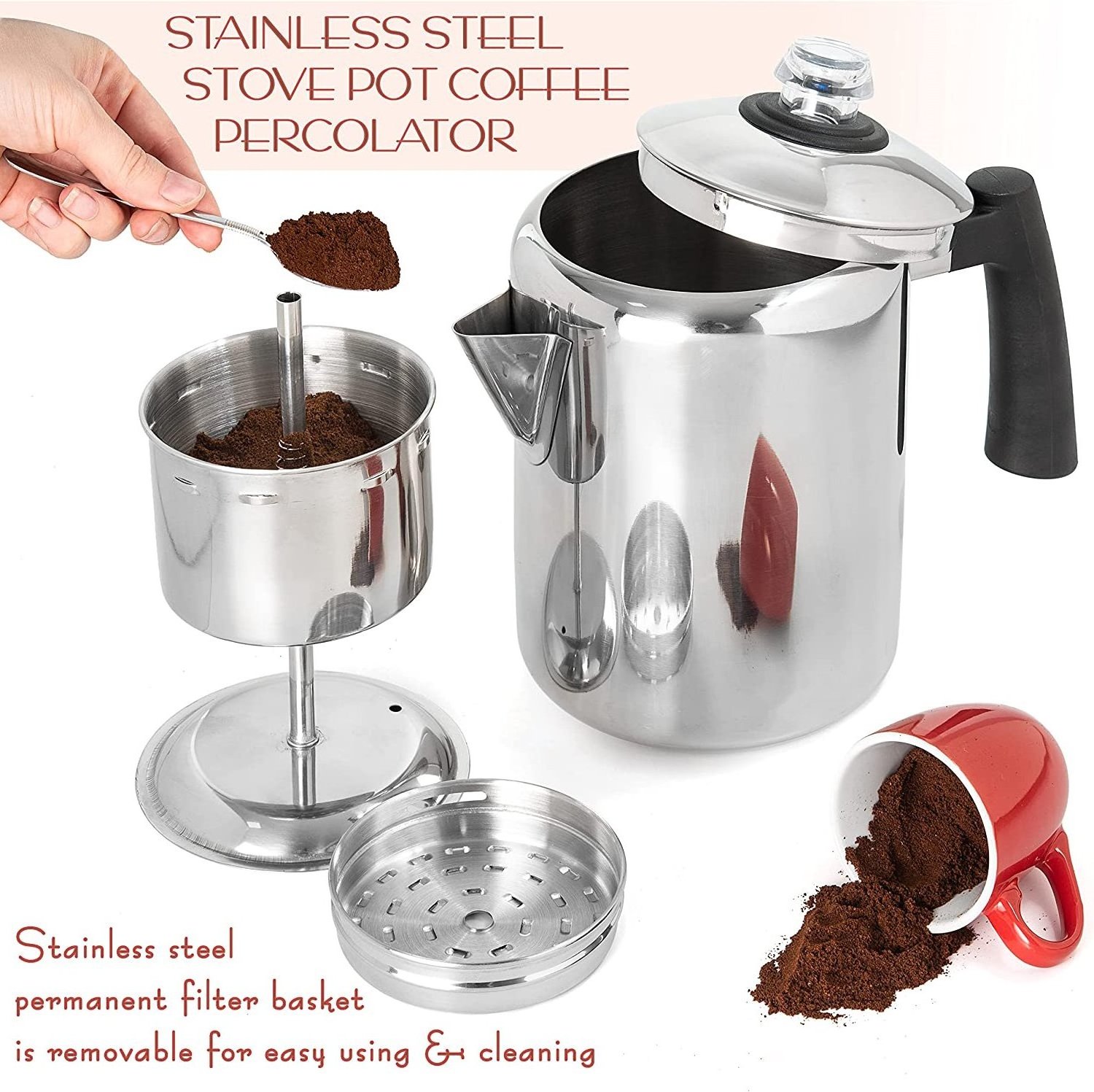 FREE SAMPLE Stainless Steel Coffee Percolator Coffee Pot Excellent For Camping Coffee Pot