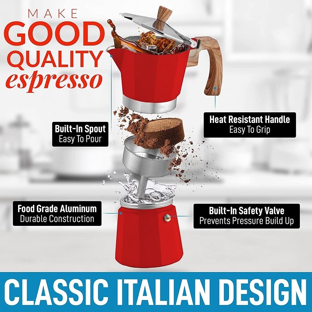 FREE SAMPLE Classic Stove top Espresso Maker Flavored Strong Italian Style Mocha Pot Easy to Operate Quick Cleanup Pot