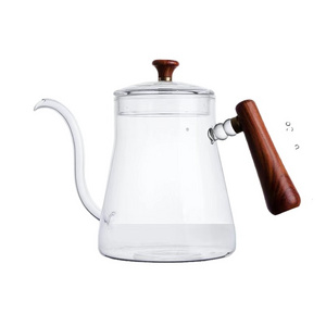 Best Quality hot selling Coffee Pot with wooden handle Home Daily Use glass 600ml Tea Pot Set Tea Coffee Maker Kettle