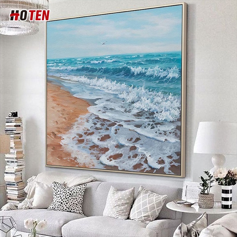 Hand-painted oil painting handmade modern minimalist landscape beach living room background wall decoration hanging painting