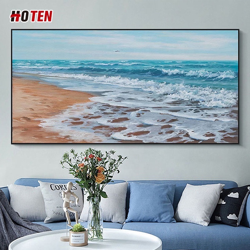 Hand-painted oil painting handmade modern minimalist landscape beach living room background wall decoration hanging painting