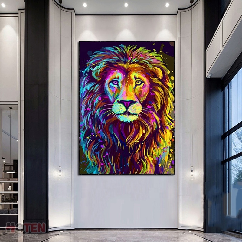 Hand painted Lion Artwork home decor wall art Handmade Modern Picture Abstract Animal oil paintings