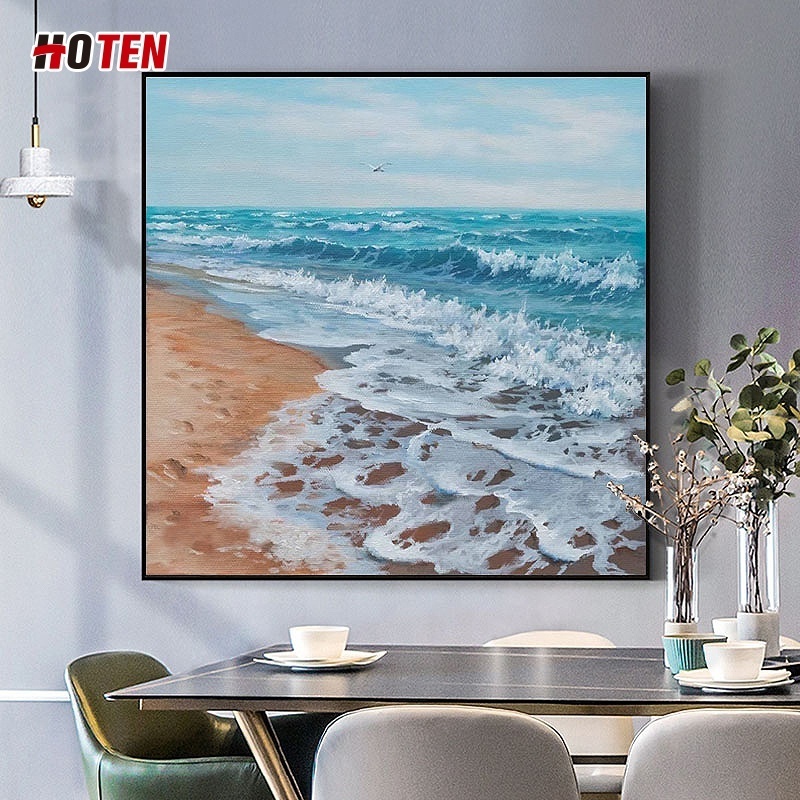 Hand-painted oil painting handmade modern minimalist landscape beach living room background wall decoration hanging painting