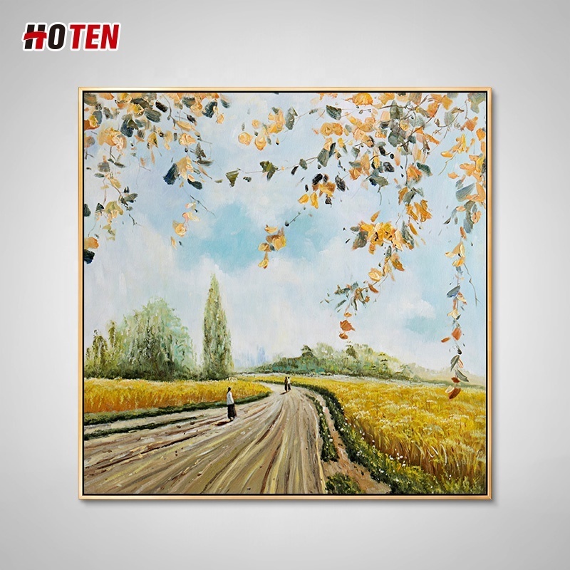 Hand-painted oil painting rural landscape hanging painting wheat field windmill decorative painting canvas wall art