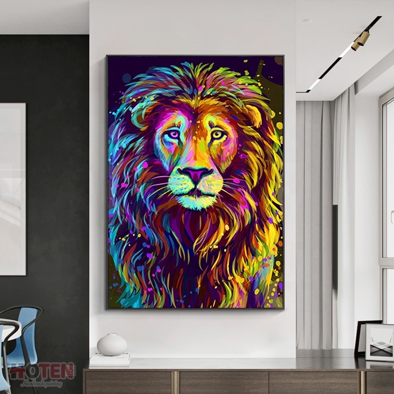 Hand painted Lion Artwork home decor wall art Handmade Modern Picture Abstract Animal oil paintings