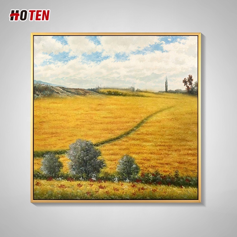 Hand-painted oil painting rural landscape hanging painting wheat field windmill decorative painting canvas wall art