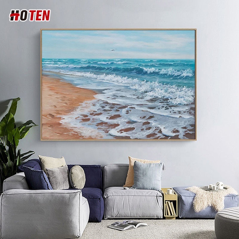 Hand-painted oil painting handmade modern minimalist landscape beach living room background wall decoration hanging painting