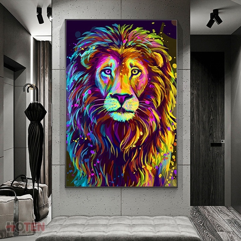 Hand painted Lion Artwork home decor wall art Handmade Modern Picture Abstract Animal oil paintings