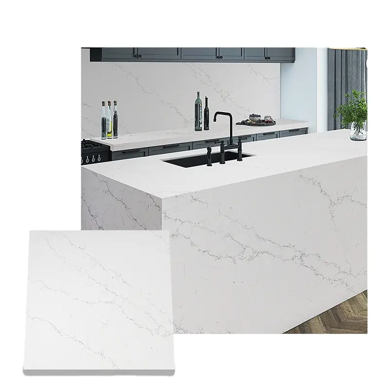 Artificial Stone Slabs Quartz Stone Slab Calacatta Marble with Grey Veins for Kitchen Countertops