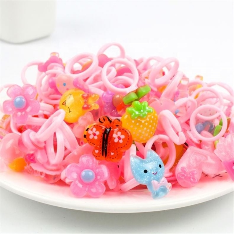 Children's Cartoon Rings Candy Flower Animal Bow Shape Ring Set Mix Finger Jewellery Rings Kid Girls Toys