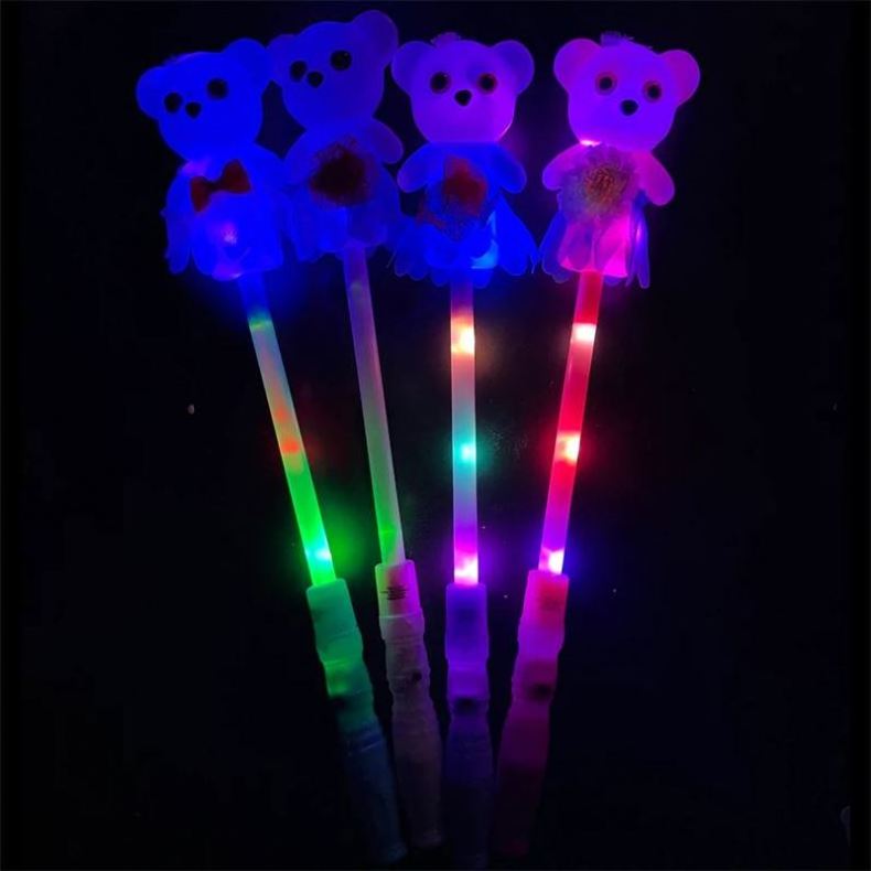 Led Light up Cute Teddy Bear Wand  Glow In The Dark Sticks Product Children's Toy Plastic Handle Wand Christmas Lighting