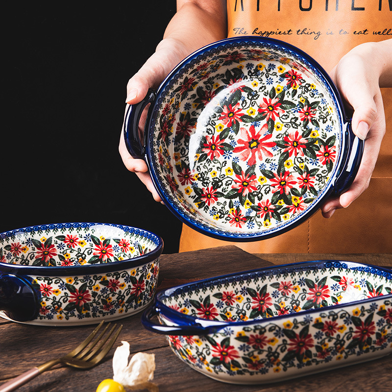 HY Polish Style Retro Floral Dim Sum Salad Ceramic Porcelain Bowl Plate Assiette Tableware Dinner Set