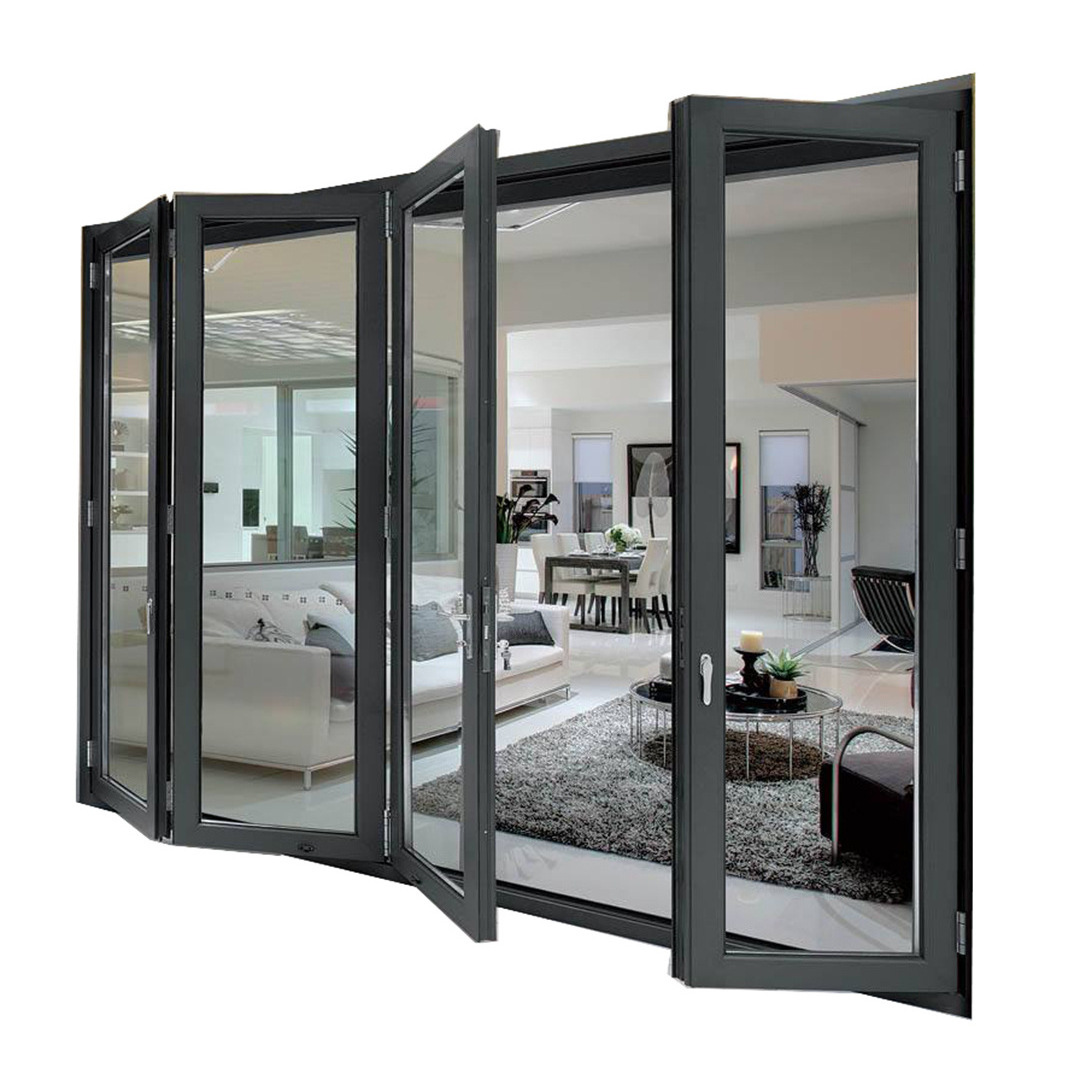 Commercial Residential Lowes Glass Aluminum Bi Folding Accordion Bifold Sliding Exterior Door With Locks