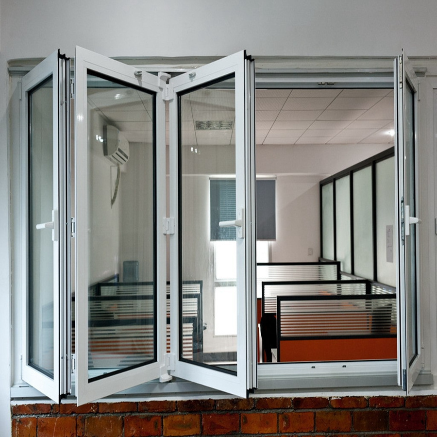 Soundproof Accordion Sliding Glass Windows And Doors Thermal Break Aluminum Bi Folding window