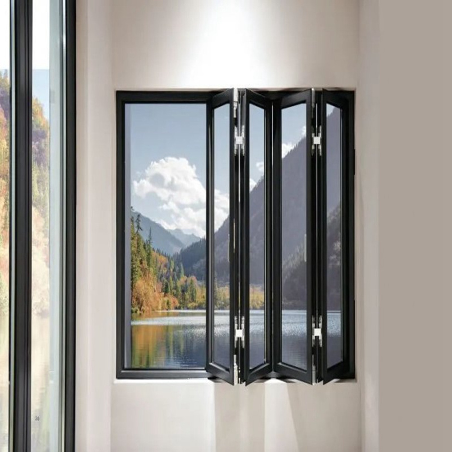 Soundproof Accordion Sliding Glass Windows And Doors Thermal Break Aluminum Bi Folding window