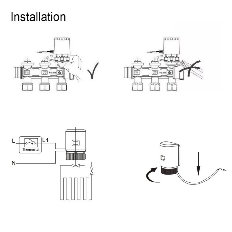 Electric Actuator Radiator Valve Smart Thermostat Normally Close Normally Open Radiant Floor Heating System 2/4 Wire