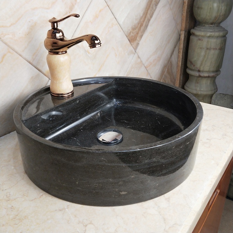 HZX Customized High Quality Stone Black Marble Bathroom Sink Wash Basin Natural Stone Grey Granite Sink Design