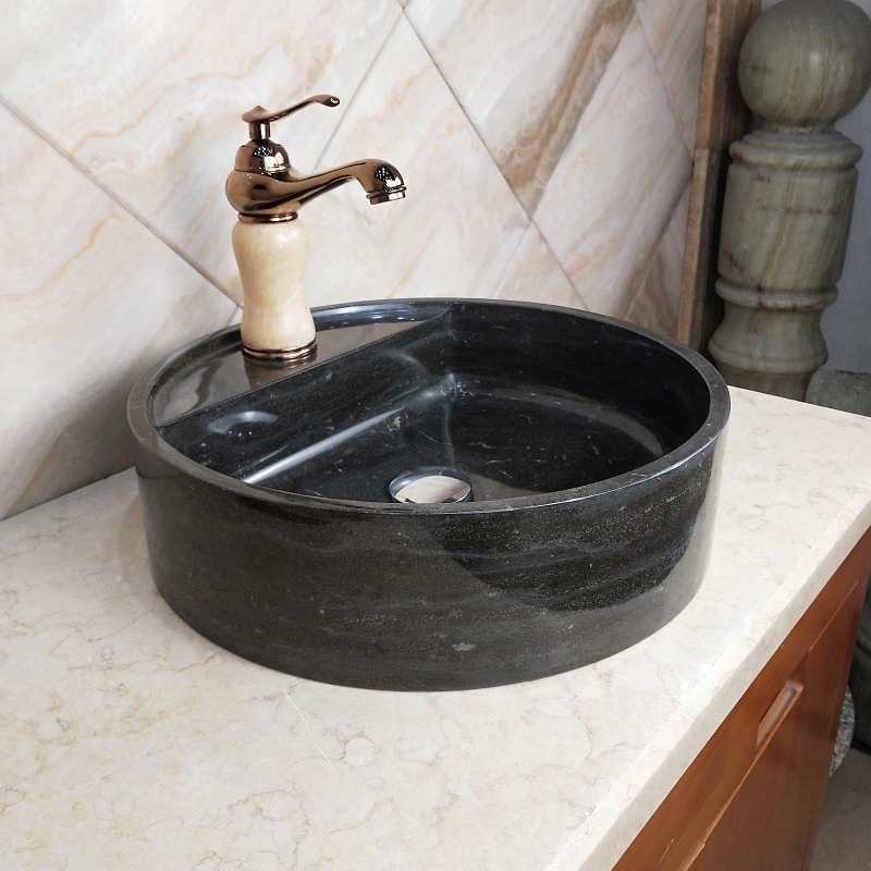 HZX Customized High Quality Stone Black Marble Bathroom Sink Wash Basin Natural Stone Grey Granite Sink Design