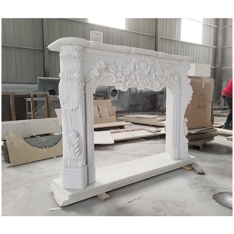 HZX Hand Carved Surround Mantel Limestone Stone Fireplace,Fireplace Marble