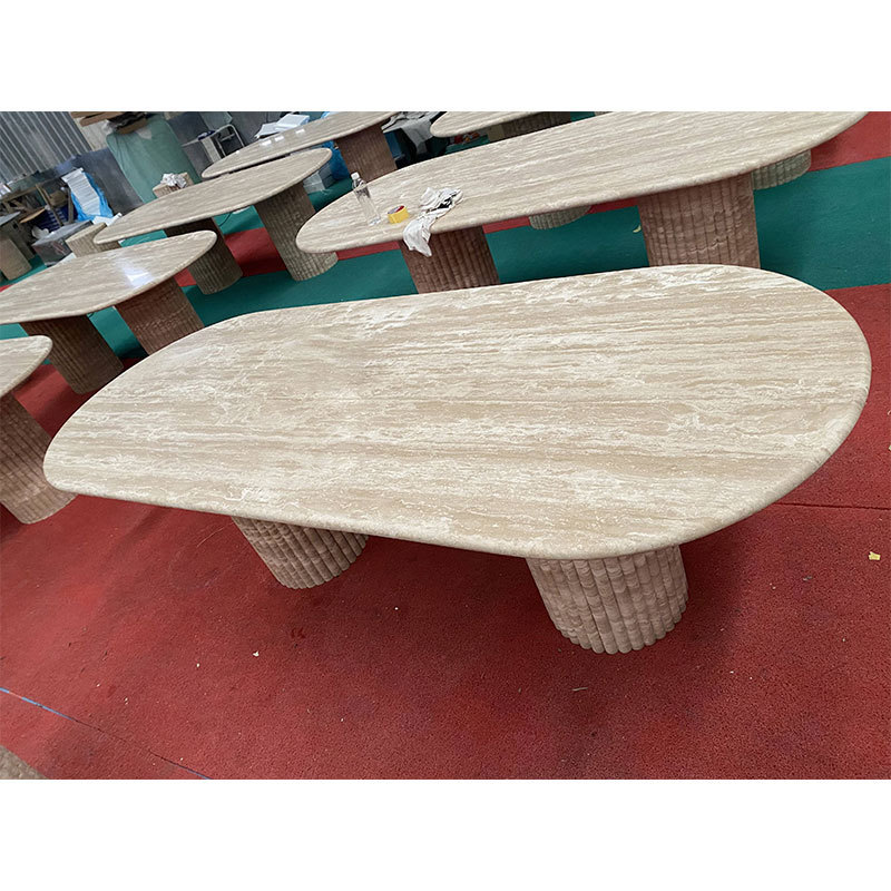 HZX Luxury Oval Shape Natural Marble table tops Dining Room Stone Furniture Marble Dining Table Travertine