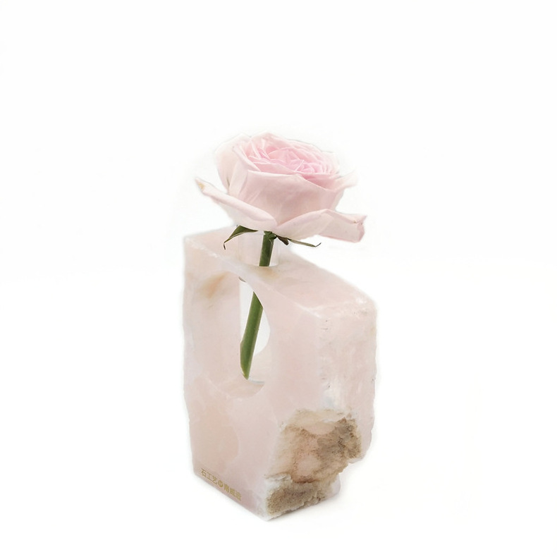 HZX Wholesale natural  stone Home Wedding retro Nordic gift artware Artificial Plants jarrones pink onyx luxury vases