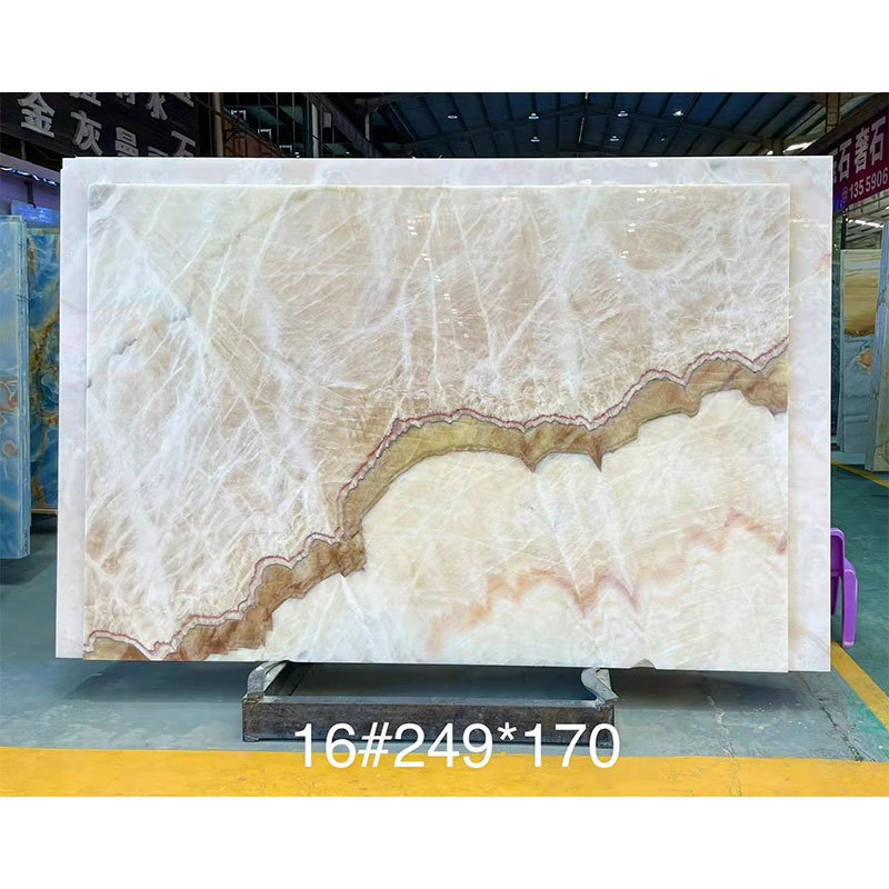 HZX Transparent popular natural yellow beige onyx tiles slabs low price marble