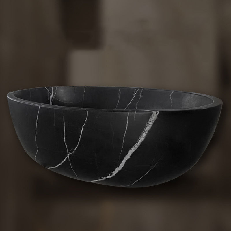 HZX Polished black marble bathtub and hand carved stone bathtub