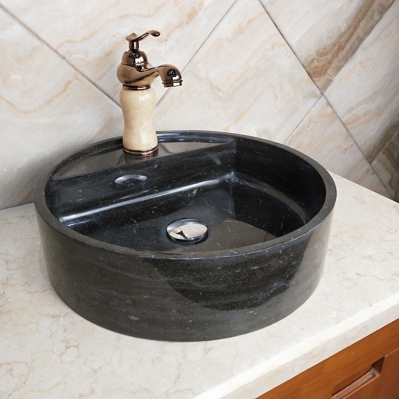 HZX Customized High Quality Stone Black Marble Bathroom Sink Wash Basin Natural Stone Grey Granite Sink Design