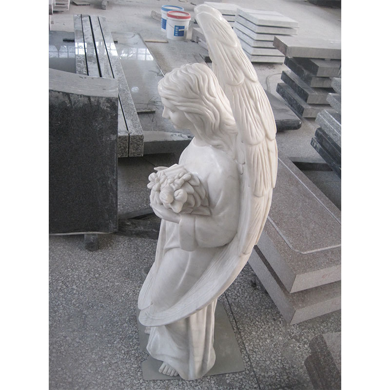 HZX India Black Granite Cemetery Angel Wing Statue Memorial Headstone Tombstone With Bench