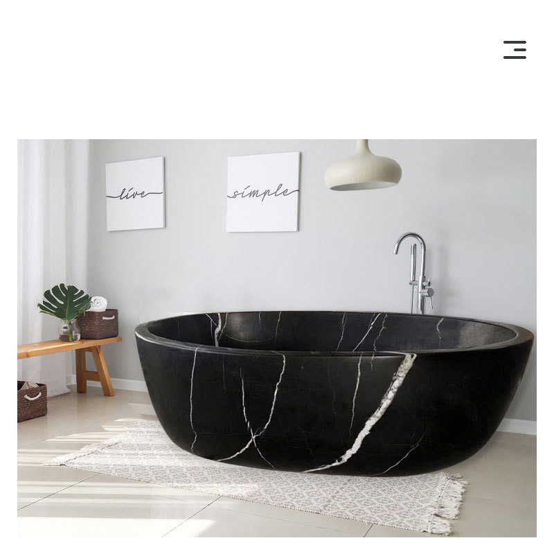 HZX Polished black marble bathtub and hand carved stone bathtub