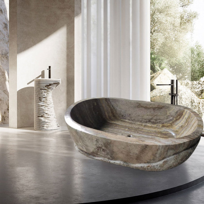 HZX Polished black marble bathtub and hand carved stone bathtub