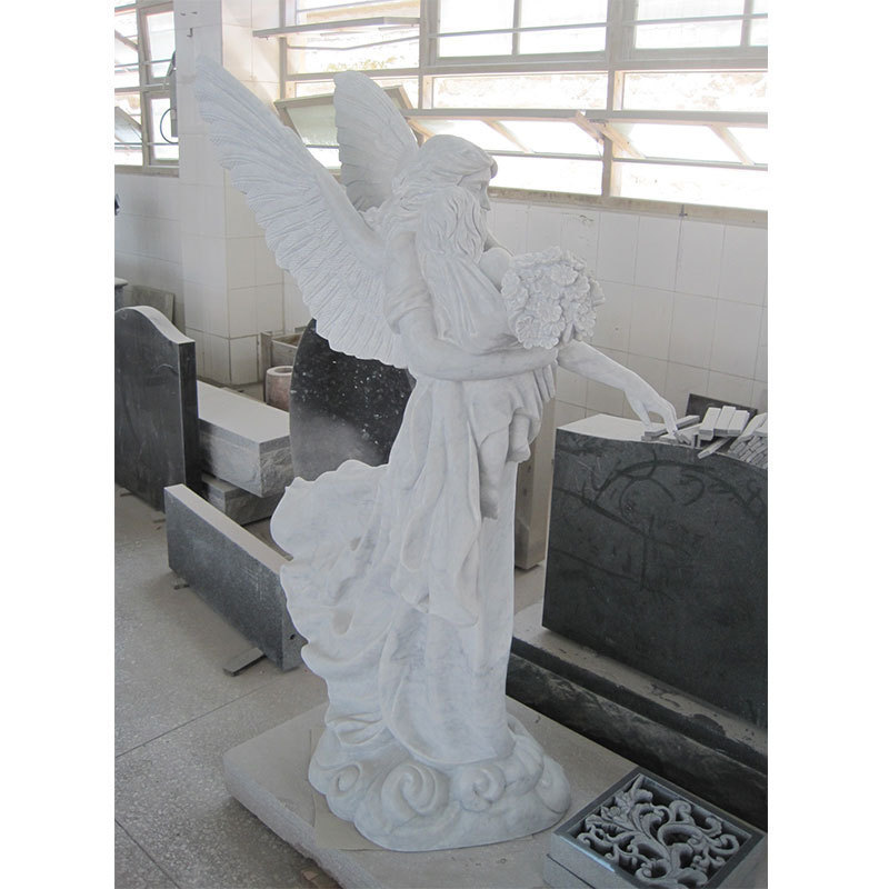 HZX White Granite Angel Heart Statues Grave Cemetery Headstone Designs Monuments Price with Angel Wings