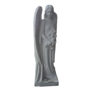 HZX India Black Granite Cemetery Angel Wing Statue Memorial Headstone Tombstone With Bench