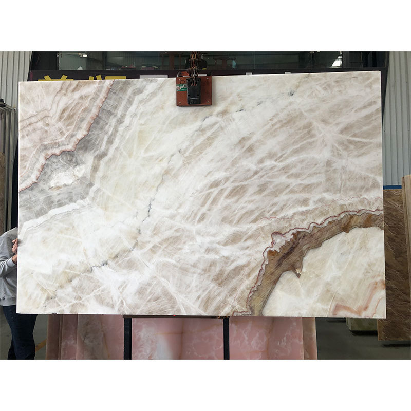 HZX Transparent popular natural yellow beige onyx tiles slabs low price marble