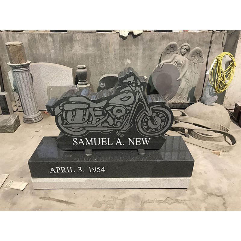 HZX Polished China Black Granite Carved Helmet Motorcycle Design Headstone Tombstone