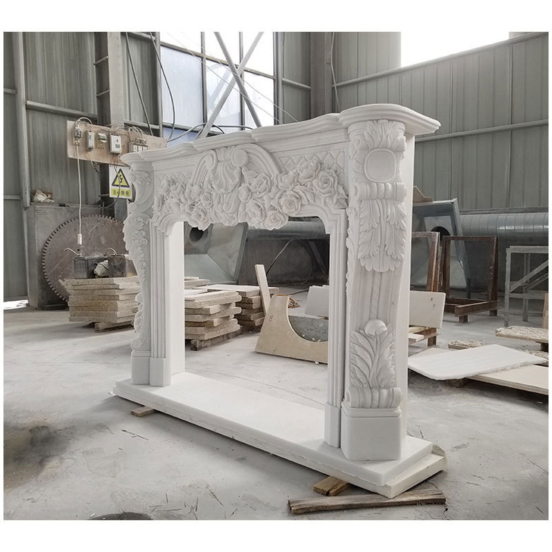 HZX Hand Carved Surround Mantel Limestone Stone Fireplace,Fireplace Marble