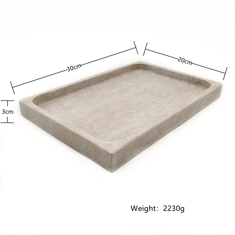 HZX stone bathroom Ornament Decorative travertine Display Perfume vanity candy cake stand plate storage marble serving tray