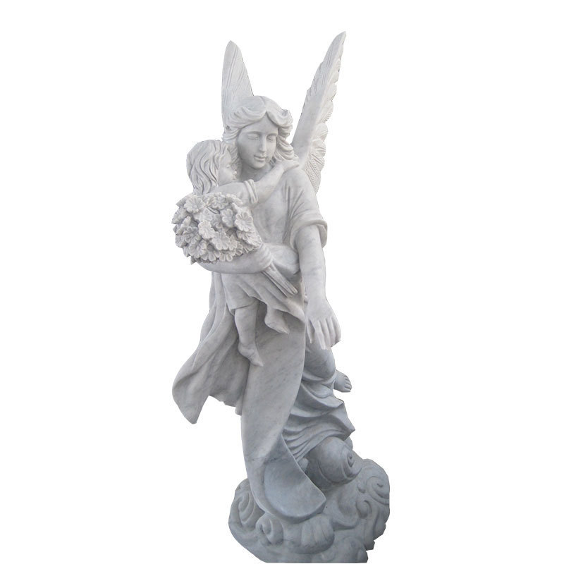 HZX White Granite Angel Heart Statues Grave Cemetery Headstone Designs Monuments Price with Angel Wings