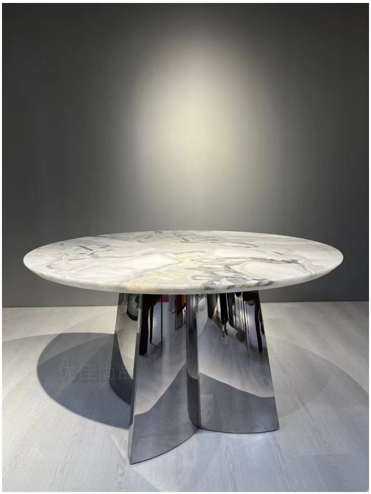 HZX Italian natural marble modern simple home round table high-end luxury round blue jade luxury stone table Dinning Table