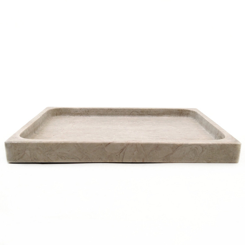 HZX stone bathroom Ornament Decorative travertine Display Perfume vanity candy cake stand plate storage marble serving tray