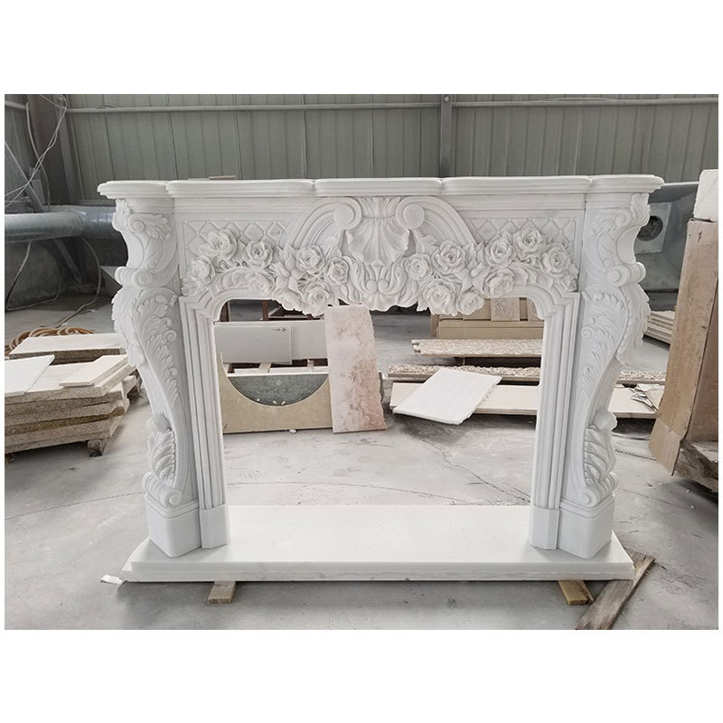 HZX Hand Carved Surround Mantel Limestone Stone Fireplace,Fireplace Marble