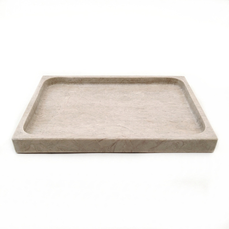 HZX stone bathroom Ornament Decorative travertine Display Perfume vanity candy cake stand plate storage marble serving tray