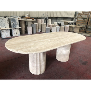 HZX Luxury Oval Shape Natural Marble table tops Dining Room Stone Furniture Marble Dining Table Travertine