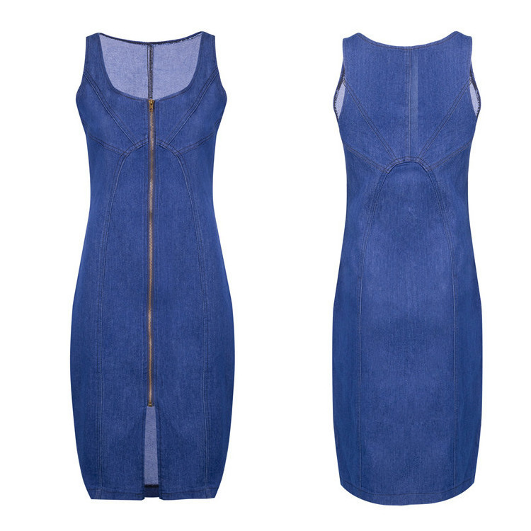 2022 Hot Sale New Style Sleeveless Zipper Dresses Hip Tight Waistcoat Casual Denim Dress For Women