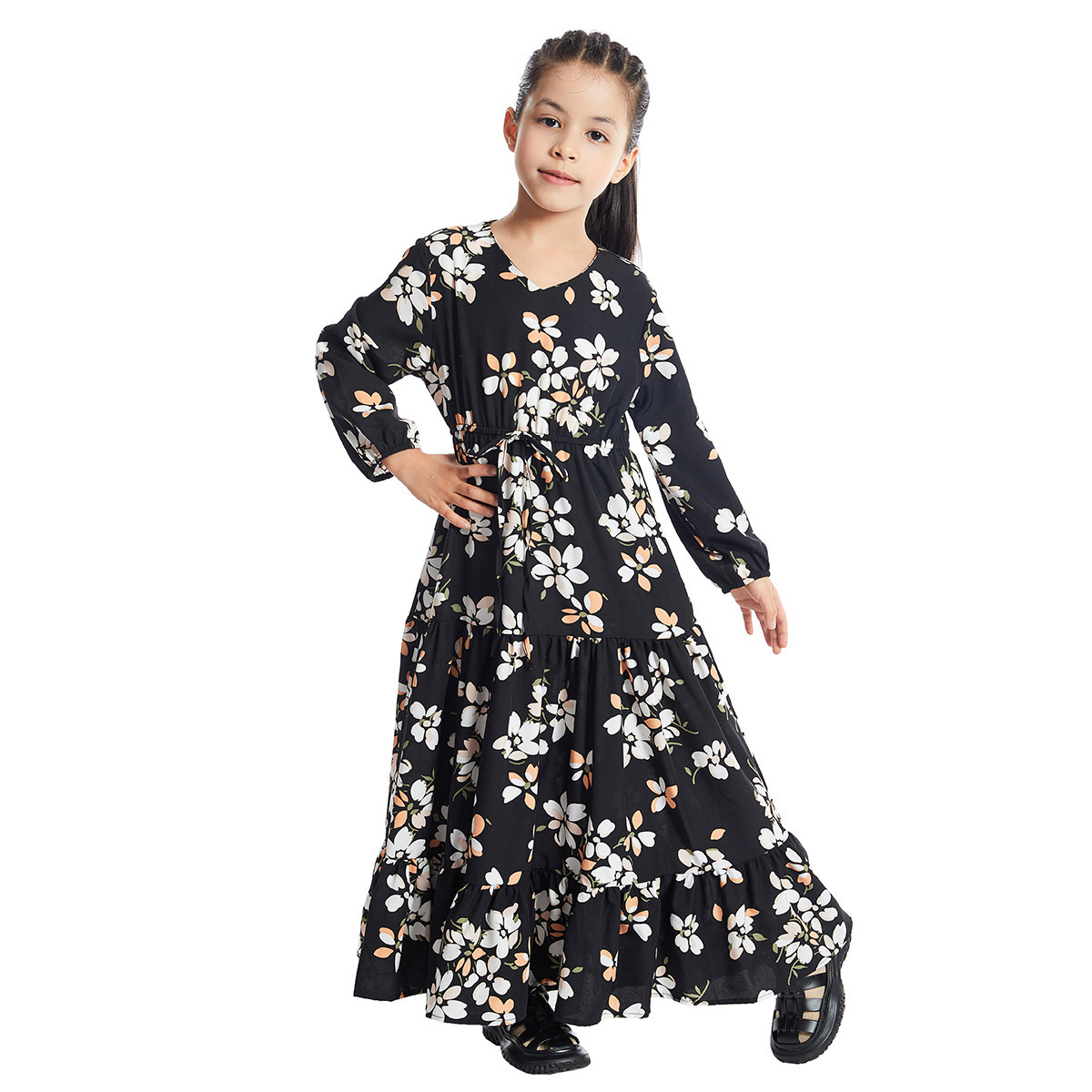 2024 Hot selling middle eastern dubai abaya girls kids dress for muslim girl young dresses